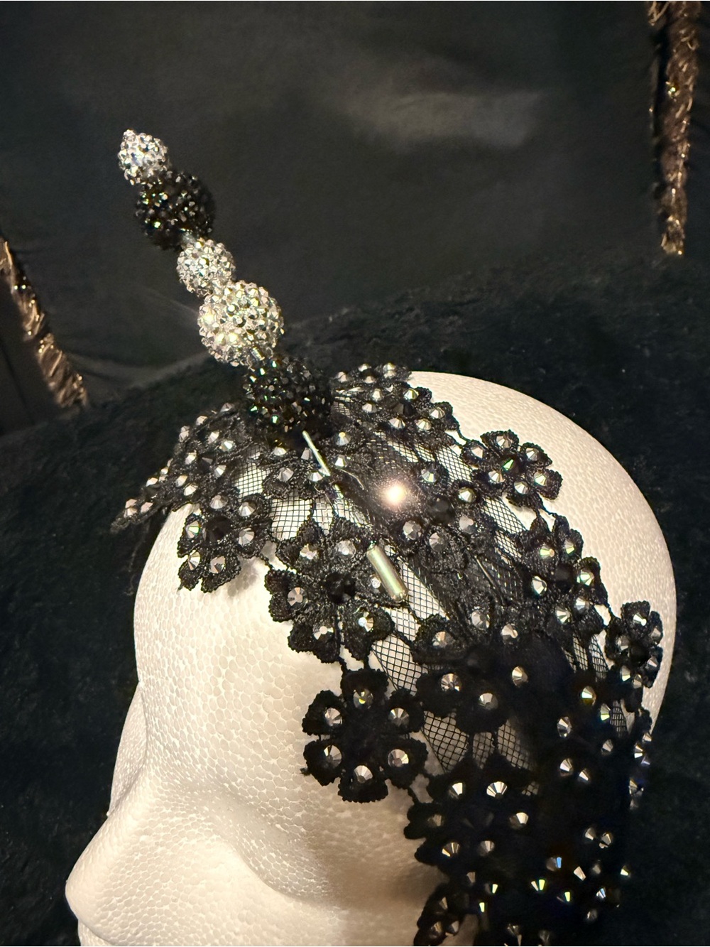 Black Lace Floral Beaded Headpiece